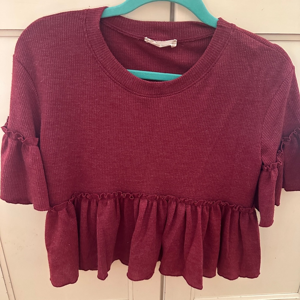 Altar'd State Cropped Deep Red Waffle Knit Top